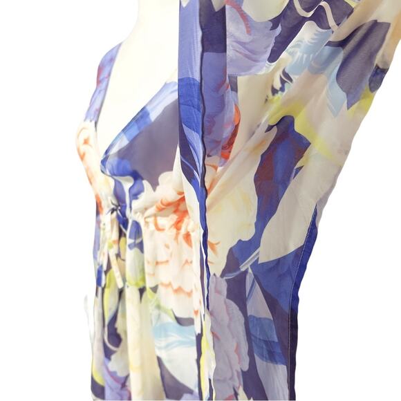 Echo Floral Sheer Swim Coverup Deep V-Neck and Drawstring One Size - Picture 5 of 8